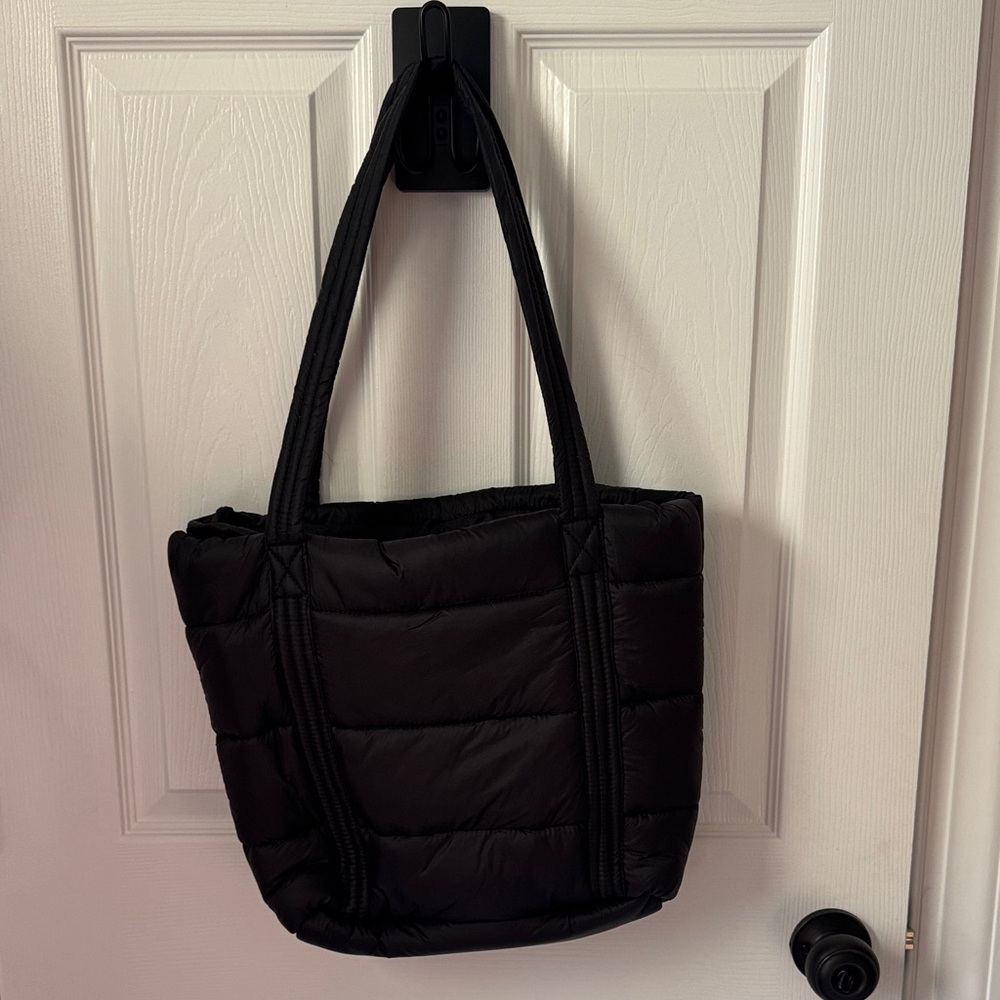 Lands End Black Quilted Tote Bag